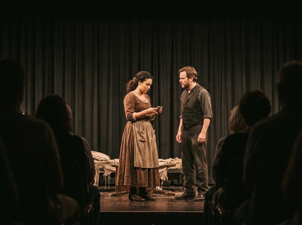 Plateia lotada durante estreia de peça teatral