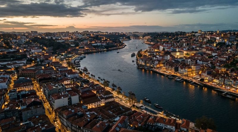 Vista aérea de capital europeia em transformação urbana