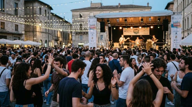 Multidão em festival de música ao ar livre à noite