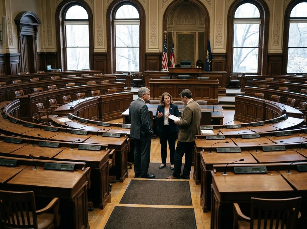 Interior de plenário legislativo durante sessão