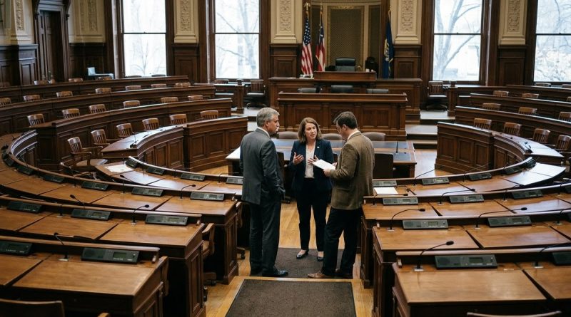 Interior de plenário legislativo durante sessão