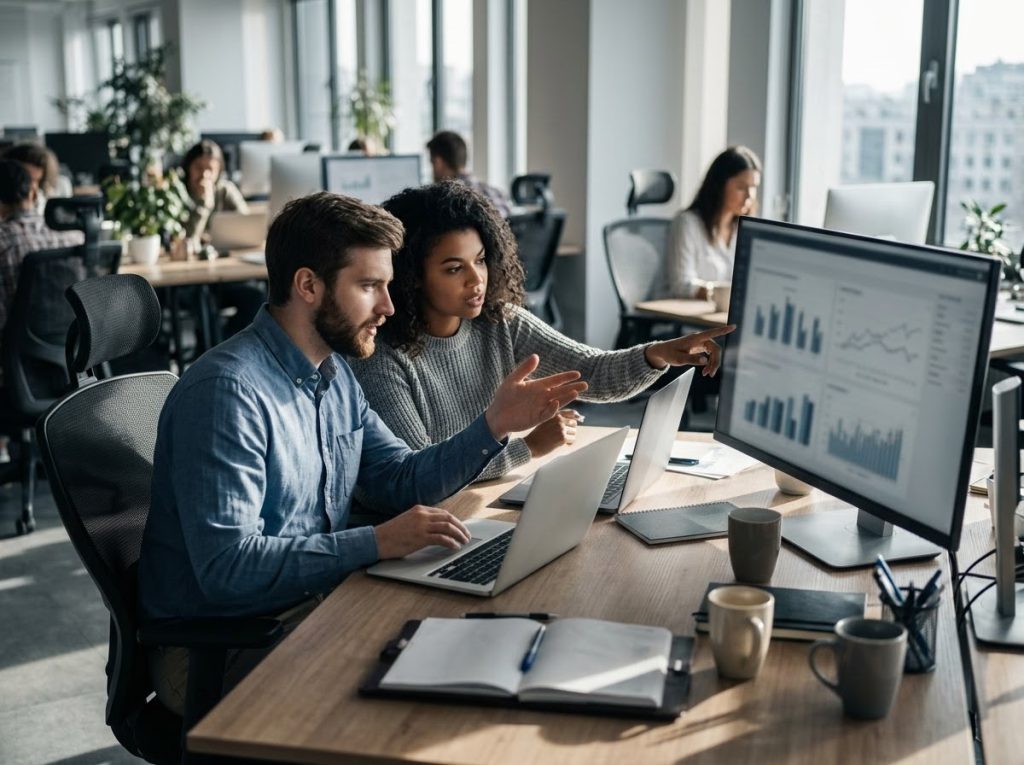 Equipe de startup trabalhando em escritório de tecnologia