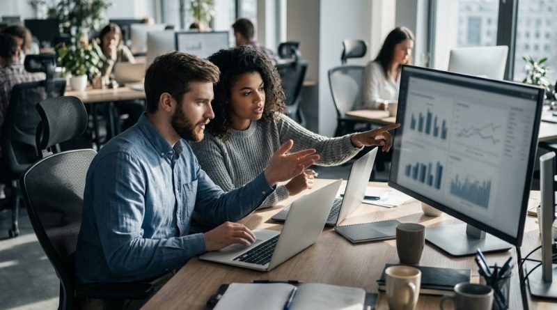 Equipe de startup trabalhando em escritório de tecnologia